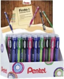 Pentel Fiesta II Expositor de 36 Portaminas HB 0.5mm con Goma - Incluye 2 Recargas - Grip de Goma - Diseño Ergonomico - Colores Surtidos