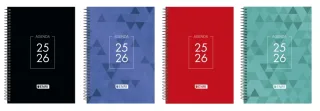 Enri Dentity Agenda Escolar 25/26 Espiral Semana Vista - Tamaño 4º - Tapa Extradura - Esquinas Microperforadas - Espacio para Notas - Colores Surtidos · Pack de 4 uds.