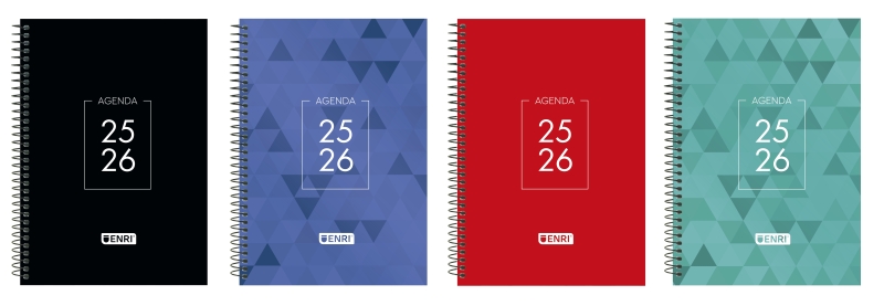 Enri Dentity Agenda Escolar 25/26 Espiral Semana Vista - Tamaño 4º - Tapa Extradura - Esquinas Microperforadas - Espacio para Notas - Colores Surtidos · Pack de 4 uds.