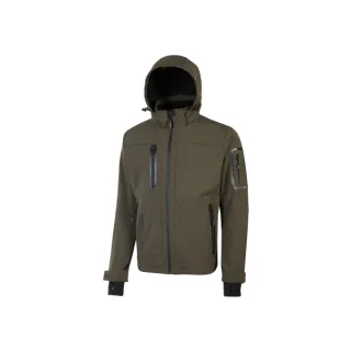 Upower Space Chaqueta Softshell - Talla 2XL - Repelente al Agua, a Prueba de Viento, Forro Micropolar, Capucha Desmontable, Cremalleras Fluorescentes, Proteccion DPI1 - Color Verde Oscuro