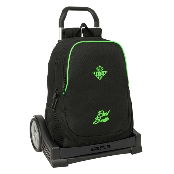 Safta Real Betis Balompie Mochila con Carro - Extraible - 23L - Portabotellas - Cremallera con Doble Tirador - Asa de Mano - Espalda Acolchada Antisudor - 32x44x16cm - Color Negro y Verde
