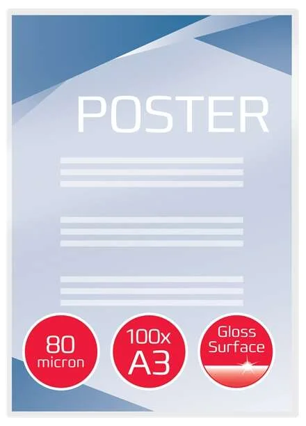 GBC Paquete de 100 Carteras Plastificacion A3 con Brillo - Alta Calidad - Esquinas Redondeadas - 80 Micras - Transparente