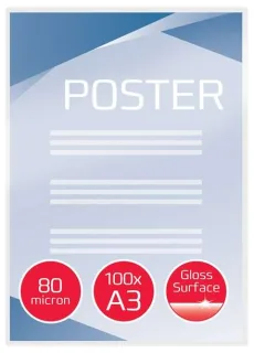 GBC Paquete de 100 Carteras Plastificacion A3 con Brillo - Alta Calidad - Esquinas Redondeadas - 80 Micras - Transparente
