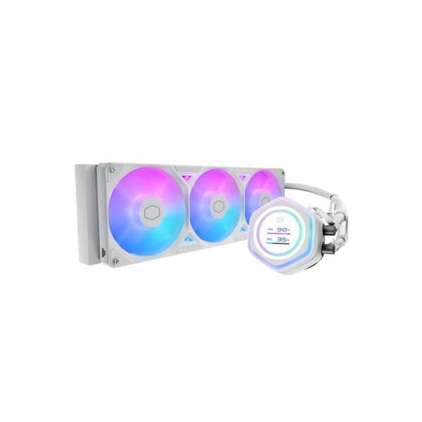 Cooler Master Masterliquid 360 Atmos II LCD ARGB Kit de Refrigeracion Liquida - Ventiladores Preinstalados - Dual Chamber - Pantalla de 2.1" - Color Blanco