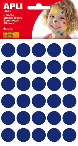 Apli Bolsa de 180 Gomets Redondos Ø 20mm - Adhesivo Permanente - Desarrollo de Habilidades y Creatividad - Ideal para Escuelas Infantiles - Color Azul Oscuro · Pack de 10 uds.