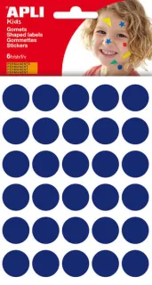 Apli Bolsa de 180 Gomets Redondos Ø 20mm - Adhesivo Permanente - Desarrollo de Habilidades y Creatividad - Ideal para Escuelas Infantiles - Color Azul Oscuro · Pack de 10 uds.