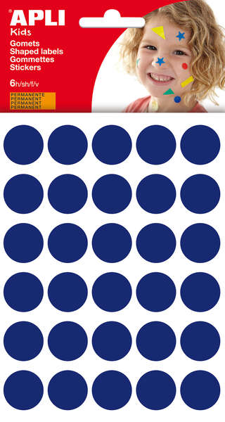 Apli Bolsa de 180 Gomets Redondos Ø 20mm - Adhesivo Permanente - Desarrollo de Habilidades y Creatividad - Ideal para Escuelas Infantiles - Color Azul Oscuro · Pack de 10 uds.