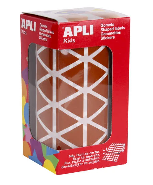 Apli Rollo con 2.832 Gomets Triangulares 20x20x20mm - 59 Hojas Pretroqueladas - Ideal para Escuelas y Talleres Infantiles - Adhesivo Base Agua y Libre de Disolventes - Color Marron
