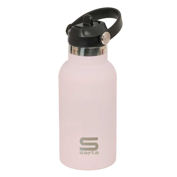 Safta Botella Isotermica Infantil - Capacidad 350ml - Tapon Roscado con Valvula - Base de Silicona - Asa Superior - Acero Inoxidable - 12h Caliente - 24h Frio - 19.5x7.3cm - Color Rosa