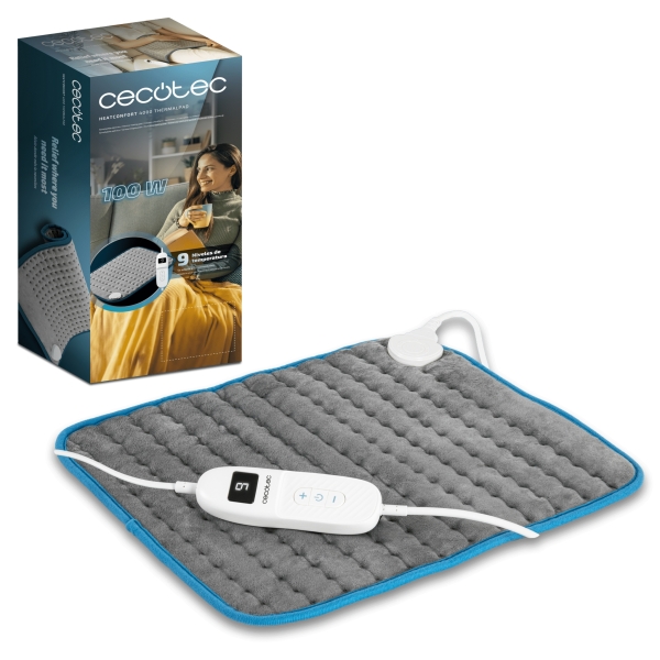 Cecotec HeatConfort 4000 ThermalPad Manta Electrica - 100W - 9 Niveles - Control LCD - Temporizador - Autoapagado - Microfibra Suave - Cable Extralargo - Controlador Extraible - 35x40cm - Co
