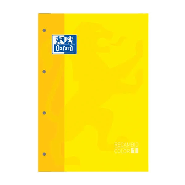 Oxford School Classic Recambio Encolado A4 80 Hojas Cuadricula 5x5 - Recuadro del Color de la Tapa - Tapa Color Amarillo · Pack de 5 uds.