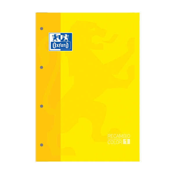 Oxford School Classic Recambio Encolado A4 80 Hojas Cuadricula 5x5 - Recuadro del Color de la Tapa - Tapa Color Amarillo · Pack de 5 uds.
