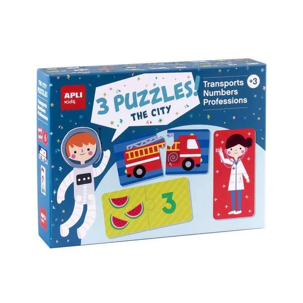 Apli Set de 3 Puzzles: Transporte, Profesiones y Numeros - 24 Piezas por Puzzle, 72 Piezas Total - Recomendado para Niños a partir de 3 Años
