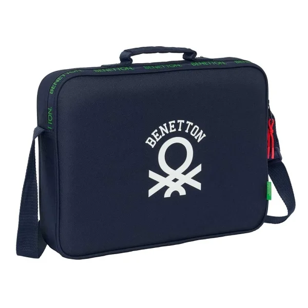 Safta Benetton Together Maletin con Cremallera - Bandolera Ajustable - Asa Forrada - Doble Tirador - Fondo Semirigido - 6L - 380x60x280mm - Color Azul Marino