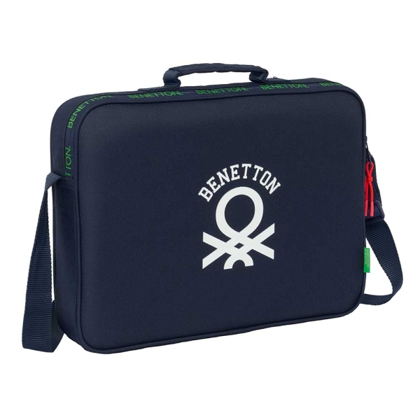 Safta Benetton Together Maletin con Cremallera - Bandolera Ajustable - Asa Forrada - Doble Tirador - Fondo Semirigido - 6L - 380x60x280mm - Color Azul Marino