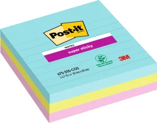 Post-It Super Sticky Pack de 3 Blocs de 70 Notas Adhesivas Reposicionables - Forma Cuadrada - 101x101mm - Colores Surtidos