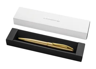 Pelikan Jazz Noble Boligrafo Retractil - Trazo de 1mm - Mecanismo de Giro - Recambio 337M Azul - Estuche de Regalo - Detalles Cromados - Color Oro