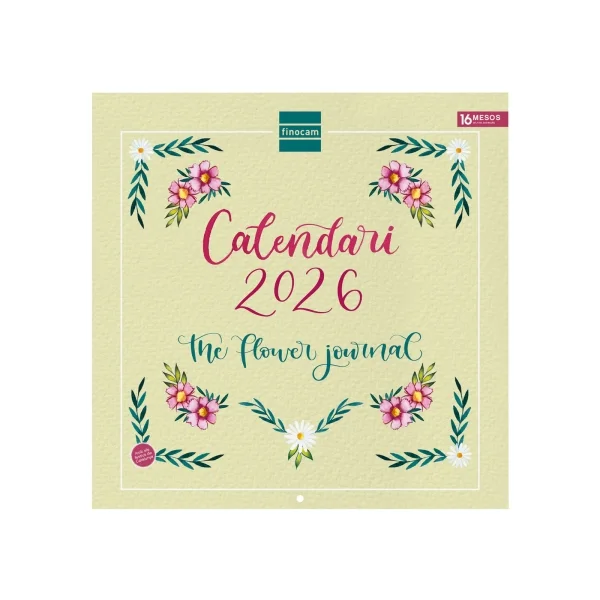 Finocam Calendario de Pared en Catalan - Anual 2026 - Imagenes Variadas - 300x300mm - Espacio para Escribir - Tematica de Flores