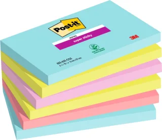 Post-It Super Sticky Pack de 6 Blocs de 90 Notas Adhesivas Reposicionables - Forma Rectangular - Colores Surtidos