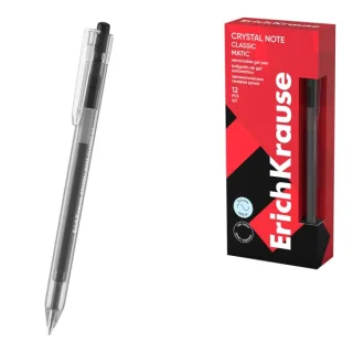ErichKrause Crystal Note Matic Classic Boligrafo Retractil - Punta de 0.5mm - Trazo 0.4mm - Color Negro · Pack de 12 uds.
