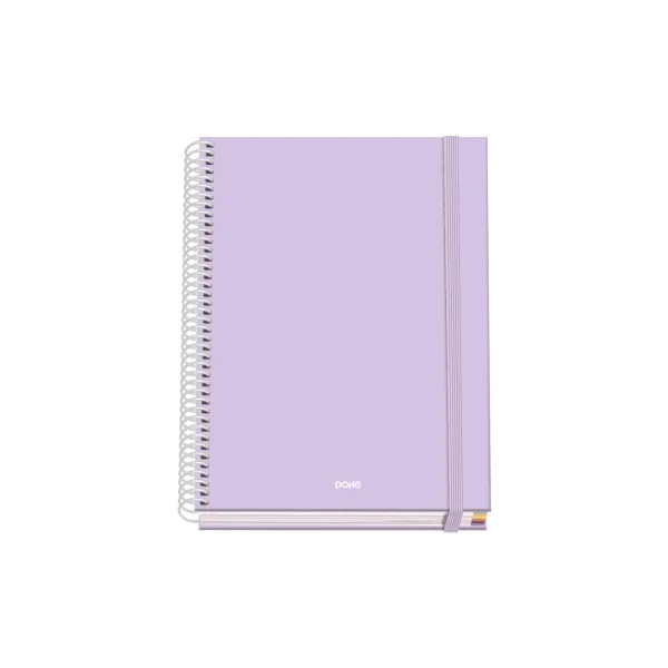 Dohe Serenity Cuaderno Espiral A5 100 Hojas Cuadricula 5mm - Tapa Dura Impresa a todo Color y Plastificada en Brillo - Bandas de Color - Cierre de Goma - Color Morado