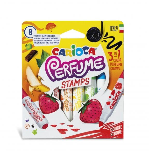 Carioca Pack de 8 Rotuladores Perfumados Doble Punta - Tinta Perfumada y Lavable - Aromas Naturales - Libre de Sustancias Alergenicas - Punta Bloqueada y Conica para Doble Trazo - Color Vari