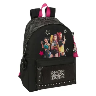 Safta K-Pop Demon Hunters Energy Mochila para Portatiles hasta 14.1" - Portabotellas - Cremallera con Doble Tirador - Asa de Mano - Bolsillo Frontal - Acolchada - 31x43x13cm - Color Negro y