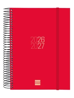 Finocam Espir Agenda Escolar 26/27 - 1 Dia por Pagina - Formato E10 - 155x212mm - Tapas de Polipropileno - Papel de 70g/m2 - Espiral Metalica - Esquinas Microperforadas - Color Rojo