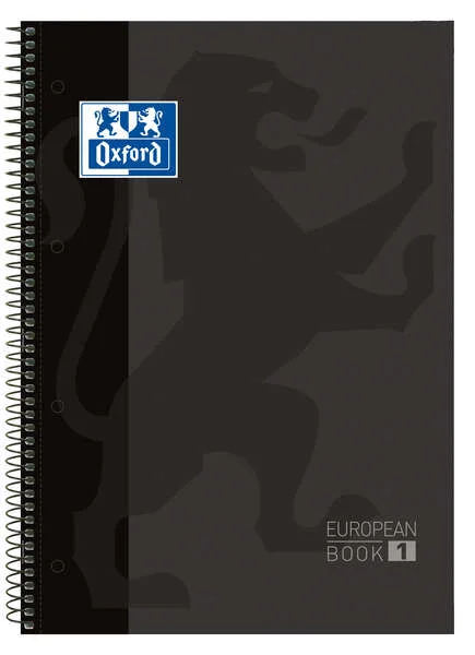 Oxford Europeanbook 1 Cuaderno Espiral Formato A4+ Cuadriculado 5x5mm - 80 Hojas - Banda de Color - Tapa Extradura Brillante - Color Negro
