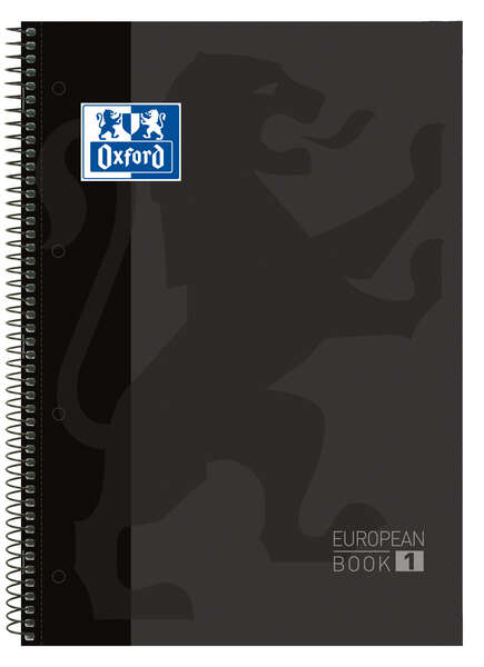 Oxford Europeanbook 1 Cuaderno Espiral Formato A4+ Cuadriculado 5x5mm - 80 Hojas - Banda de Color - Tapa Extradura Brillante - Color Negro