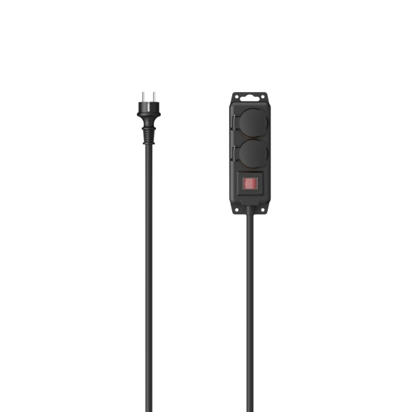 Hama Regleta Alimentacion con 2 Tomas - Potencia Maxima 3680W - IP44 - Cable 2m - Permite Montaje en Pared - Enchufe Schuko Recto - 7.5x5x22cm - Color Negro