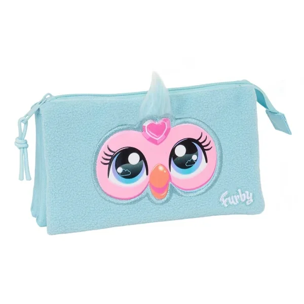 Safta Furby Portatodo - 3 Compartimentos con Cremalleras - Bolsillo Interior - 0.6L - 220x30x120mm - Color Azul Claro
