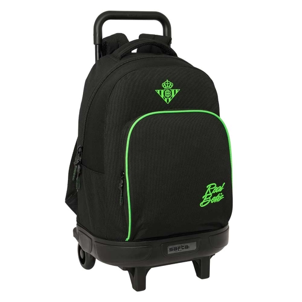 Safta Real Betis Balompie Mochila con Carro - Extraible - 33L - Portabotellas - Tarjeta de Identificacion Personal - Doble Tirador - Asa de Mano - Bolsillo Frontal - 33x45x22cm - Color Negro y Verde