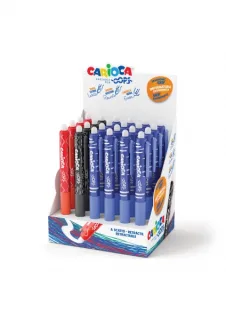 Carioca Oops Expositor de 24 Boligrafos Borrables Retractiles - Tinta Termo Sensible - Empuñadura Ergonomica Triangular - Punta de Ø 0.7mm - Doble Goma - Recambios Compatibles - Colores Surt