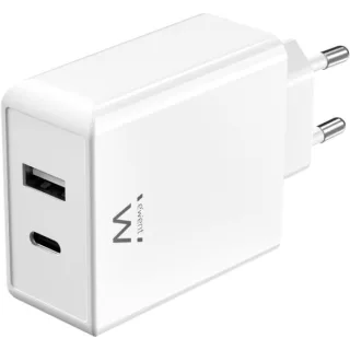 Ewent EW1328 Cargador GaN Universal de Pared 45W Ultrarapido - 1x USB-C PD & PPS, 1x USB-A QC - Color Blanco