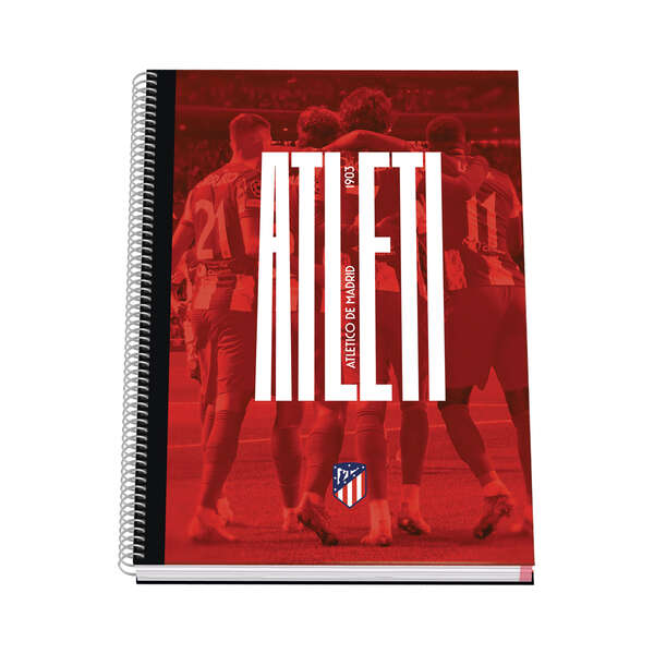 Dohe Atletico de Madrid Atleti Cuaderno Espiral con Cubierta en Carton Forrado - Tamaño A4 de 100 Hojas 90gr - Hojas Microperforadas con 4 Taladros - Cuadricula 5mm