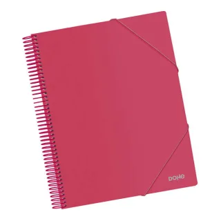 Dohe Carpeta con 40 Fundas Tamaño A4 - Tapa de Polipropileno Opaco de 800 Micras - Fundas Transparentes de 80 Micras - Espiral de Plastico de Color - Gomas Elasticas a Juego