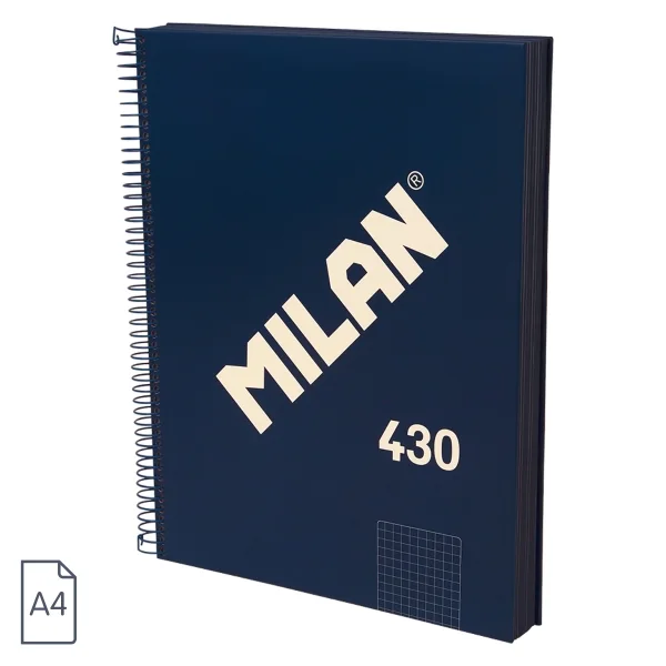 Milan 430 Since 1918 Cuaderno A4 con Espiral - Cuadricula 5x5mm - 120 Hojas de 95g - Tapa Dura - Color Azul
