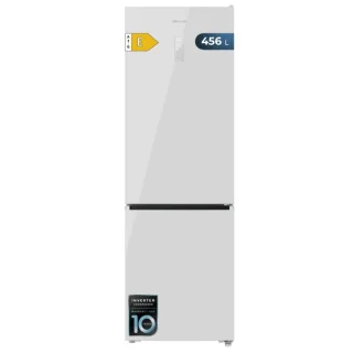 Cecotec Bolero CoolMarket Combi 456 White Glass E Frigorifico Combi - Capacidad 456L - Compresor Inverter - Puerta de Cristal - Silencioso - Frio Envolvente - Clase E - 201x59.5cm - Color Bl