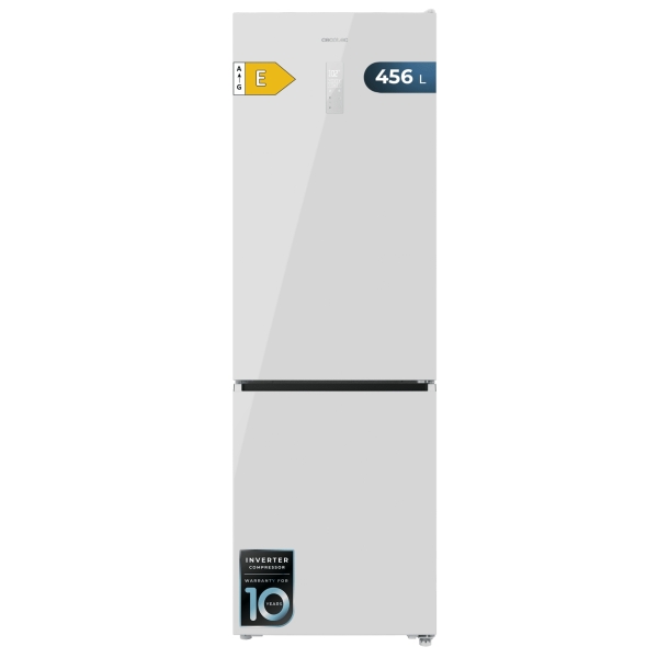 Cecotec Bolero CoolMarket Combi 456 White Glass E Frigorifico Combi - Capacidad 456L - Compresor Inverter - Puerta de Cristal - Silencioso - Frio Envolvente - Clase E - 201x59.5cm - Color Bl