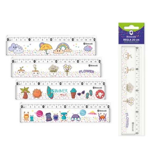 Bismark Regla 20cm con Bolitas de Colores en su Interior - Fabricada en Plastico - Ideal para Colegio - 4 Diseños Diferentes · Pack de 24 uds.