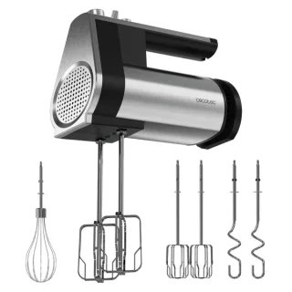 Cecotec PowerTwist 500 Full Steel Batidora de Varillas - Potencia 500W - Velocidad Ajustable - Incluye Accesorios - Ergonomico - Acero Inoxidable - Funcion Turbo - Color Negro y Plateado