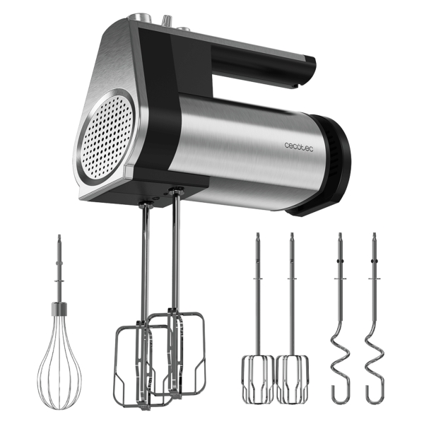 Cecotec PowerTwist 500 Full Steel Batidora de Varillas - Potencia 500W - Velocidad Ajustable - Incluye Accesorios - Ergonomico - Acero Inoxidable - Funcion Turbo - Color Negro y Plateado