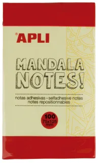 Apli Notas Adhesivas Mandala 125x75mm - 100 Hojas - Diseño Mandala - Adhesivo de Calidad - Amarillo