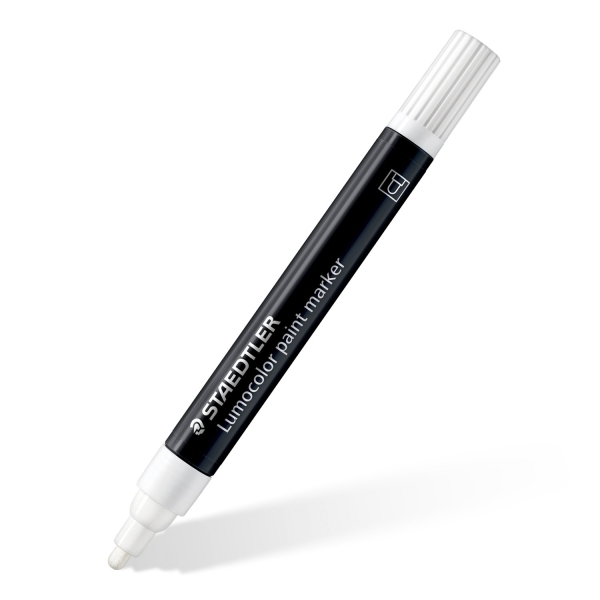 Staedtler Lumocolor 349 Marcador Acrilico Permanente - Trazo 2.4 mm aprox. - Tinta Base de Agua - Color Blanco · Pack de 10 uds.