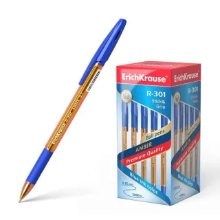 Erichkrause R-301 Amber Stick&Grip Boligrafo de Bola Punta 0.7mm - Trazo 0.35mm - Agarre con Grip de Goma - Tinta de Secado Rapido - Cuerpo Naranja Transparente - Capuchon Ventilado - Color