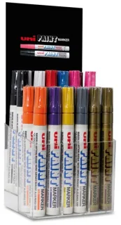 Uni-ball PX-20 Expositor de 30 Marcadores de Pintura - Punta Acrilica de Bala 2.2-2.8mm - Permanente en todas las Superficies - Resistente a Luz y Agua - Cuerpo de Aluminio - Colores Surtido