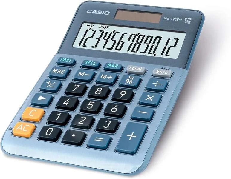 Casio MS-120EM Calculadora de Sobremesa Pequeña - Pantalla LCD de 12 Digitos - Alimentacion Solar y Pilas - Color Azul