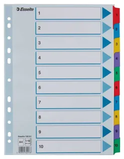 Esselte Indice de Carton con Pestañas Reforzadas - A4 - Numeradas 1-10 - Multicolor