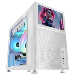 Mars Gaming MC-LCD Caja PC Gaming - Pantalla LCD IPS 8" - Soporte Refrigeracion Liquida - Conectividad USB-C y USB 3.0 - Espacio Expansion Amplio - Color Blanco